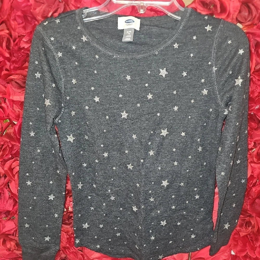 Old Navy Girls Charcoal Star Pattern Long Sleeve Shirt Size 14 (XL)